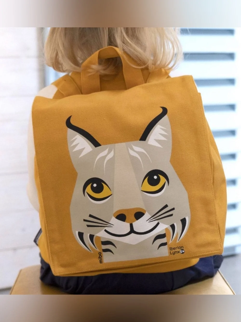 Kids Coq en Pâte x Mibo Organic Cotton Backpack - Yellow Iberian Lynx